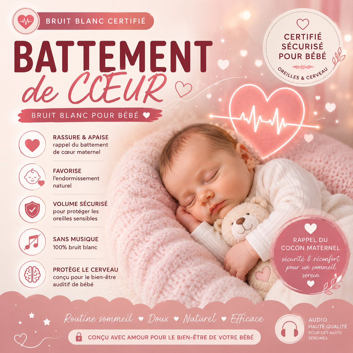 Bruit Blanc Battement de Cœur pour Bébé – Audio Premium Certifié | Une Ambiance Rassurante dès les Premiers Jours