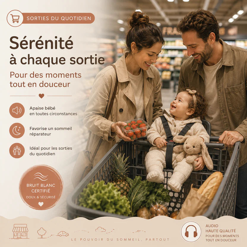 Sérénité à chaque sortie du quotidien | Bruit Blanc Premium pour Bébé (Supermarché & lieux publics)