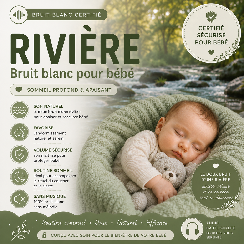Bruit Blanc Rivière pour Bébé – Audio Premium Certifié | Le Murmure Apaisant de la Nature pour un Sommeil Plus Doux